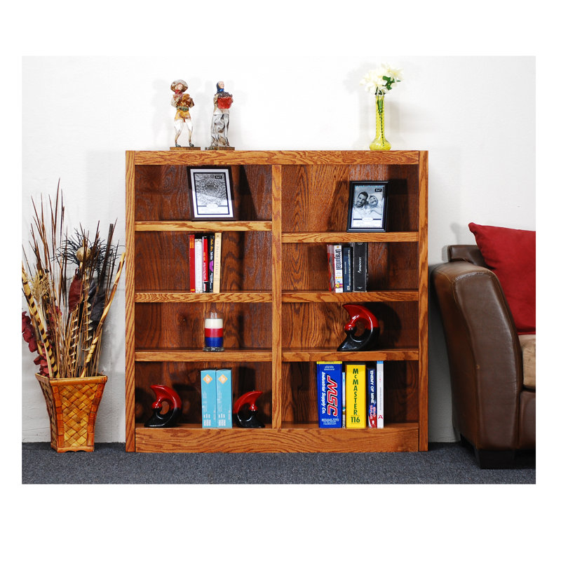 Backacre Double Wide Wood Bookcase, 8 Bookshelf,  48 inch Tall Storage and Display Bookshelf for Home Office and Living Room