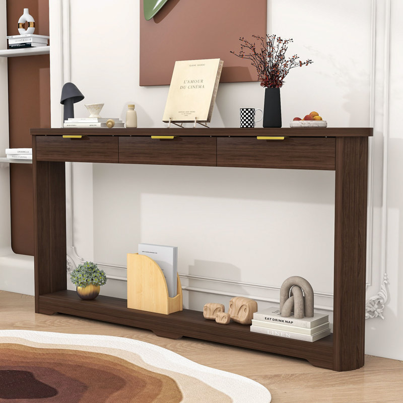 Console moderne en bois avec arche incurvée et tiroirs, Noyer