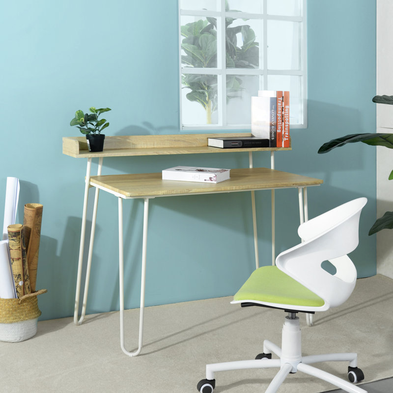 Shoshone Metal Base Writing Desk, Oak/White