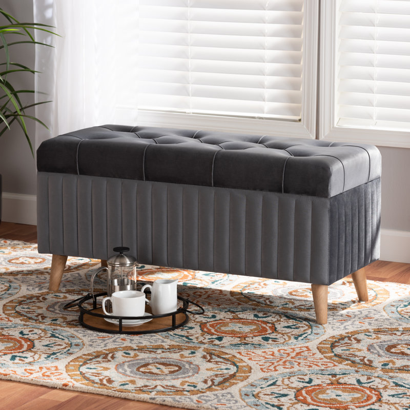 Velvet Ottoman, Gray Velvet