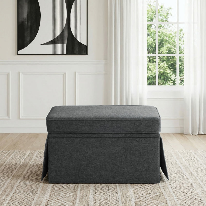 Repose-pieds rembourré avec rangement à jupe, Gris chenille