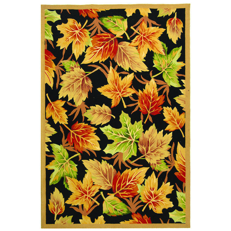 Kinchen Hand Hooked Wool Pile Floral Rug, Rectangle 9' x 12'