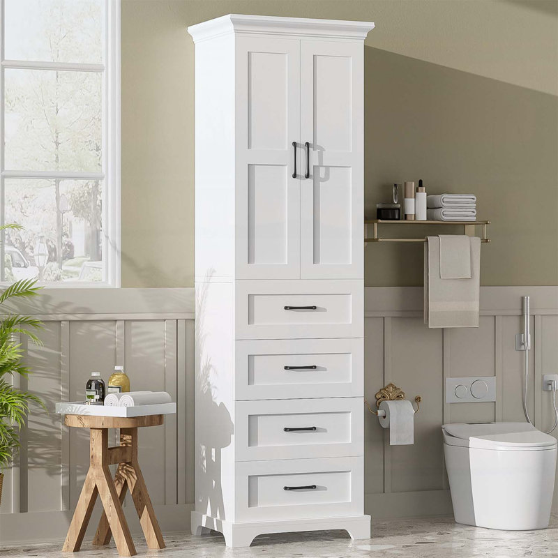 Armoire de rangement autoportante avec plusieurs tiroirs, tablettes réglables