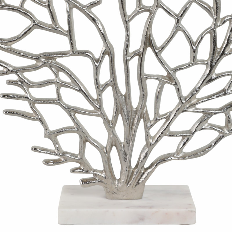 Sculpture Beti - Métal - Design d'inspiration corail avec base en marbre, H 21 po x l 19 po x P 4 po, Argent argent