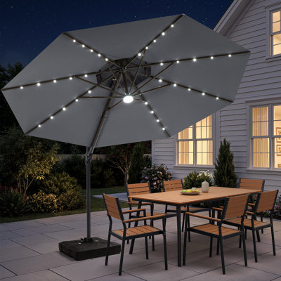 11 Ft. Cantilever Patio Umbrella With LED Lights And Base - Dark Gray