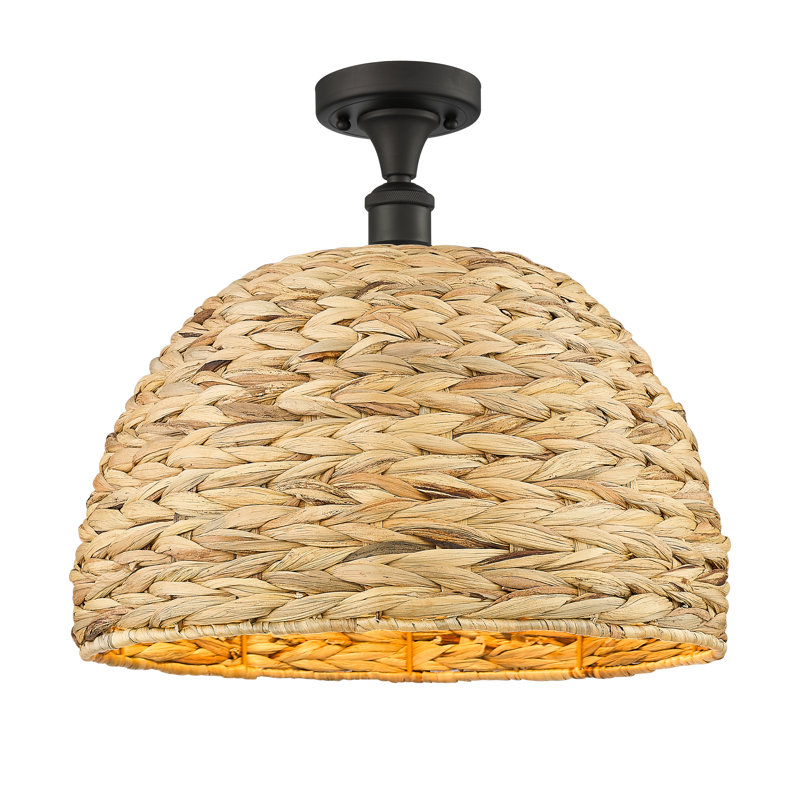 Ariol Rattan Semi Flush Mount, 14.5" H x 15.75" W x 15.75" D, Satin Gold