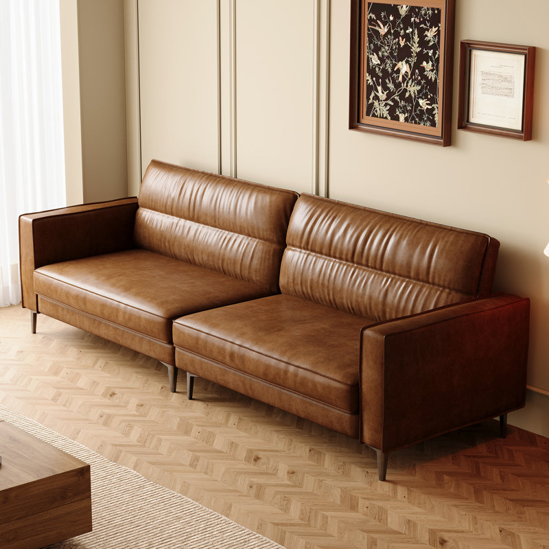 Canapé modulaire 86,61 po en cuir huilé avec structure en bois et coussins en mousse