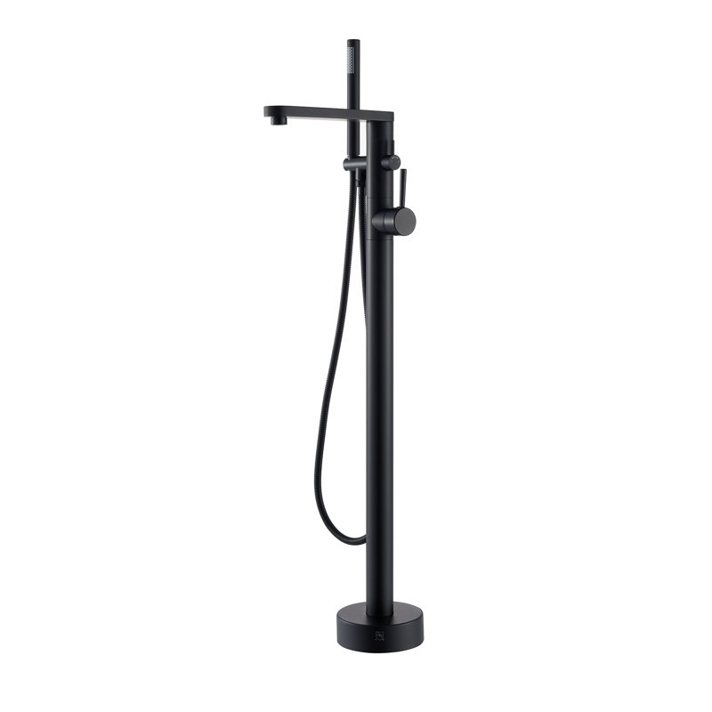 Allario Double Lever Handles Freestanding Floor Mounted Tub Filler with Handshower, Matte Black