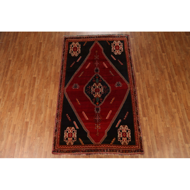 Tapis rétro rouge Shiraz à motif persan noué à la main 5 x 9