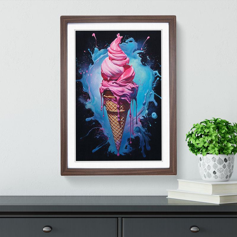 Ice Cream Gestural - Framed Print, 64cm H x 46cm W x 2cm D, Walnut
