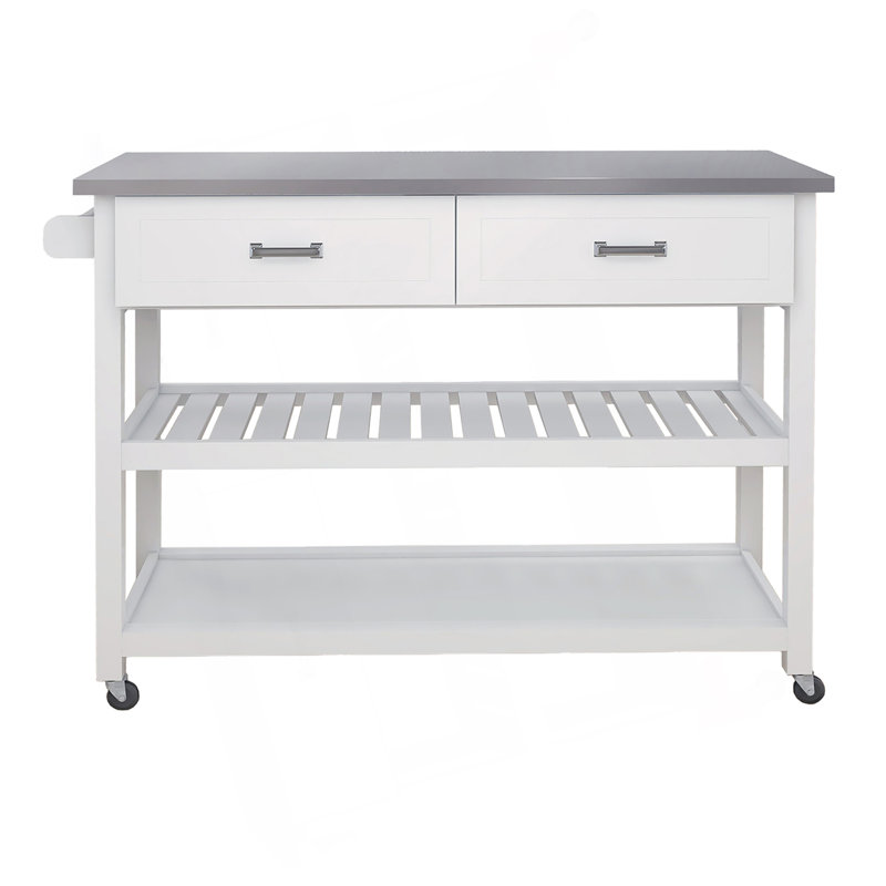 Stainless Steel Table Top White Kicthen Cart With Two Drawers