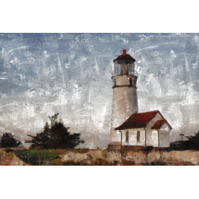 Painted Lighthouse With Gray Sky - Wrapped Canvas Art Prints