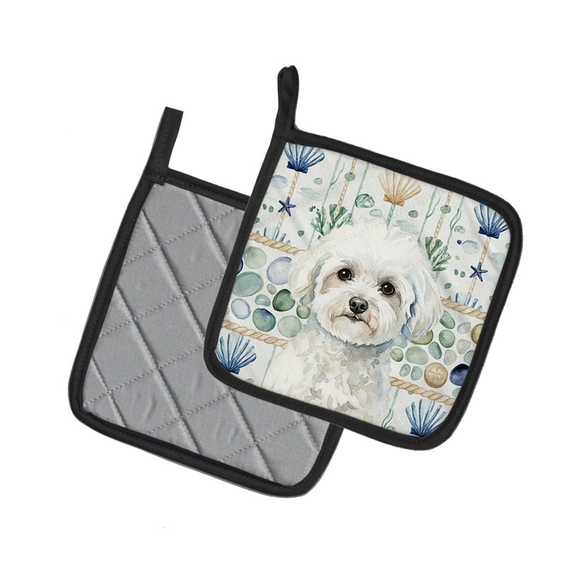 Paire de poignées en verre Bichon Frise