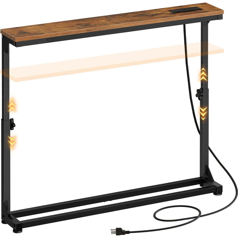 Narrow Console Table with Adjustable Height (25''-32.9'') Behind Couch Table with Power Outlets Narrow Long Sofa Table, 39.4" W x 5.9" D Rustic Brown