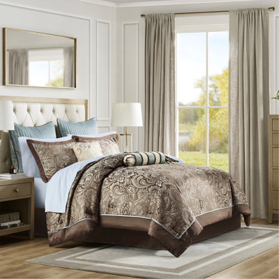 Couette pour lit Queen 12 pouces avec draps en coton bleu/brun - Ajoutez une touche d'élégance. Ensemble de 12 pièces pour créer une ambiance relaxante dans la chambre.