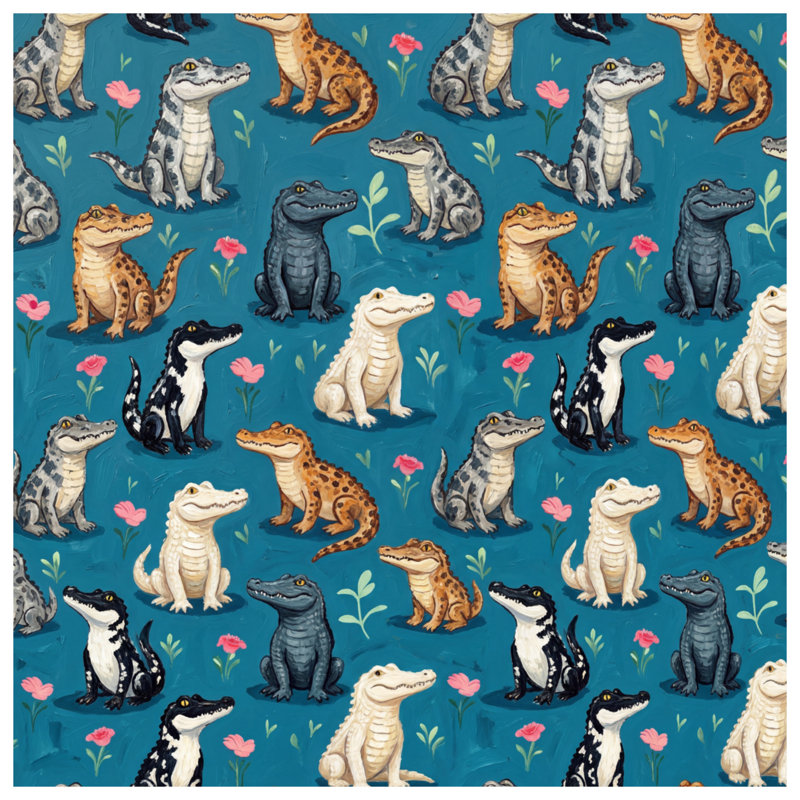 Cartoon Alligators Flowers Quilted Bedspread All Sizes, Queen