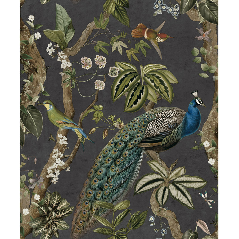 Papier peint non tissé Cassia Peacock, Noir