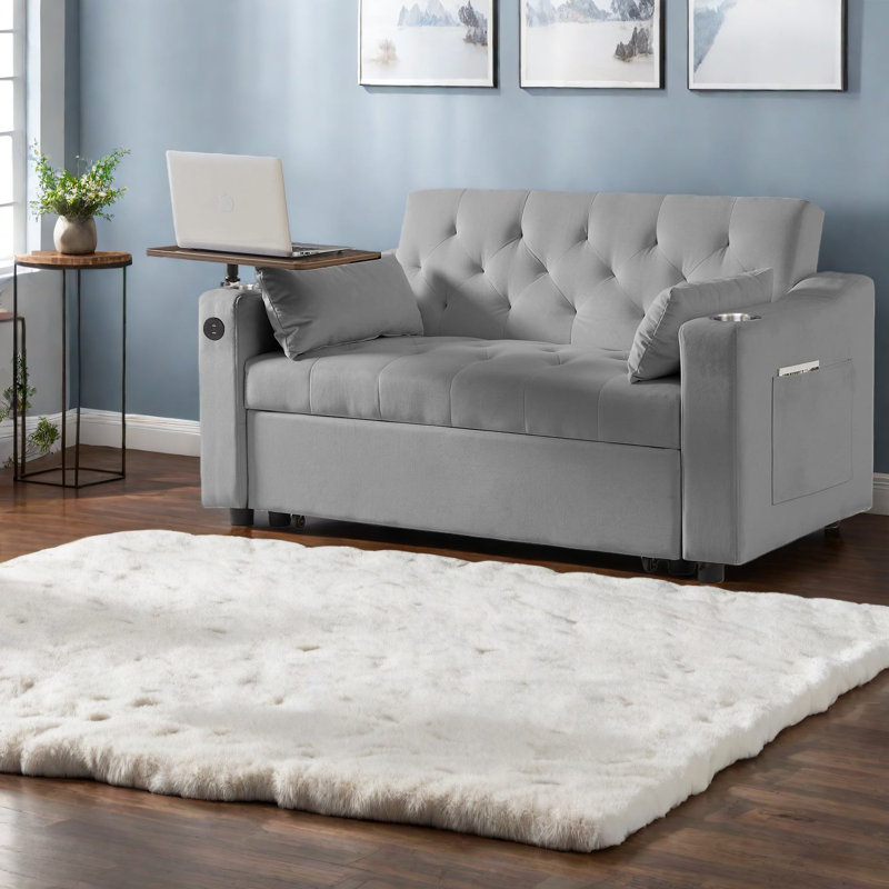 Multifunctional Light Grey Velvet Sofas, Modern Sleeper For Home