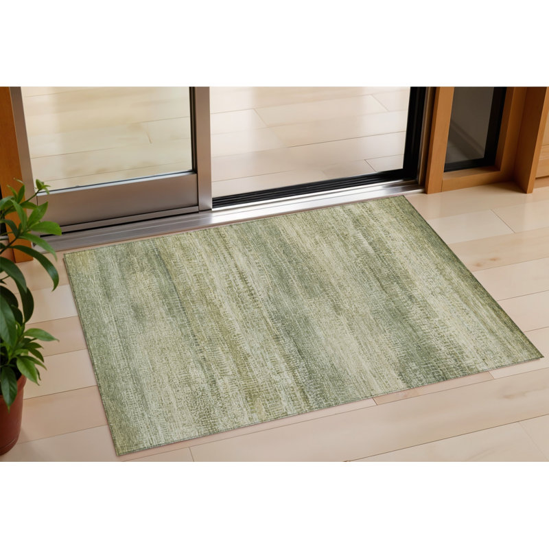 Tapis d'extérieur lavable abstrait 3 pi x 5 pi vert et beige artichaut