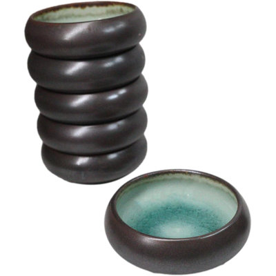 Pack Of 6 Green Crackle Midori Kannyu Porcelain Banchan Deep Dish 4" D 5Oz