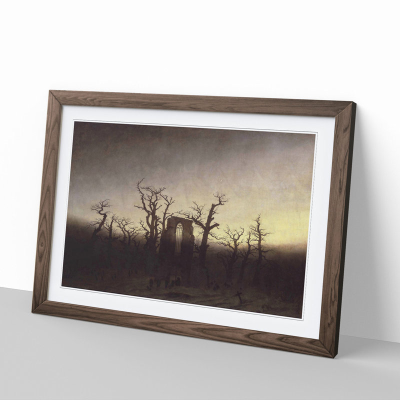 The Abbey and the Oakwood by Caspar David Friedrich - Picture Frame Painting, Walnut, 36cm H x 48cm W x 2cm D