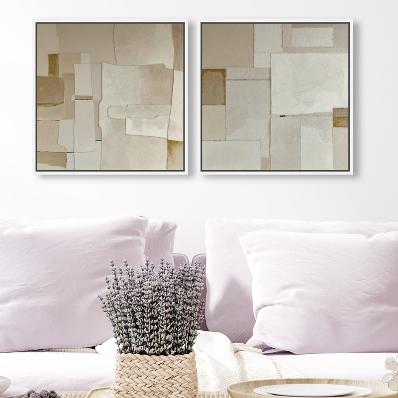 Vanilla Set Canvas Abstract Print by Oliver Gal, Black Frame, 12 x 12, 17"H x 17"W, White Floater Frame
