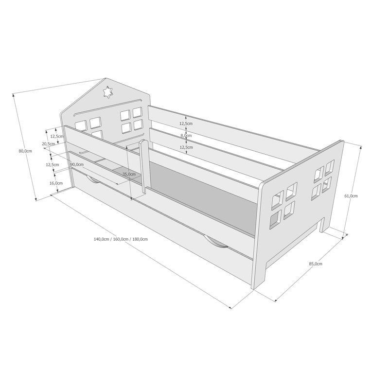 Cabin Bed with Storage Included, Alder, European Toddler (80 x 180cm)