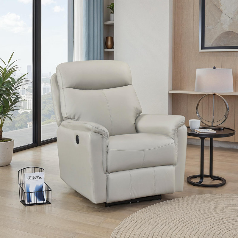  Moapa 33" Modern & Contemporary Top Grain Leather Match Power Reclining Chair with One-Touch Power Control, USB Charging Port & Dacron Wrapped Foam Seating