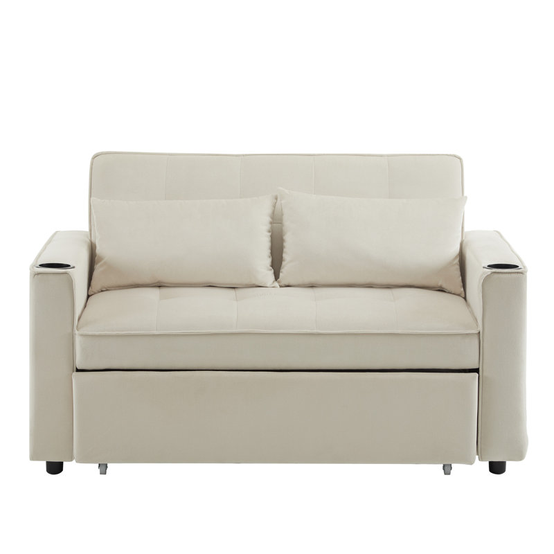 Andraia 2 Seater Velvet Sofa Bed, Beige