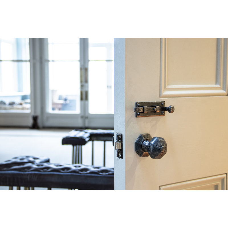 Straight Knob Bolt, 3.6cm H x 9.1cm W x 2.8cm D, Pewter Patina