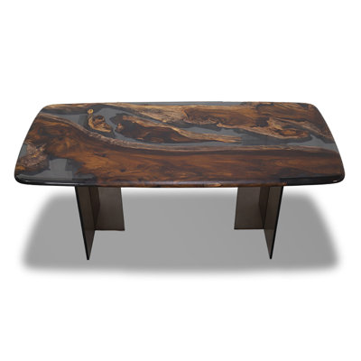 Bosque Cassia Barrel Dining Table – Solid Wood, Epoxy Resin, 33" X 71"