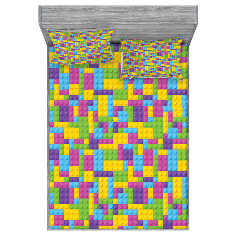 Microfiber Geometric Sheet Set, Queen Sheet Set with Fitted Sheet