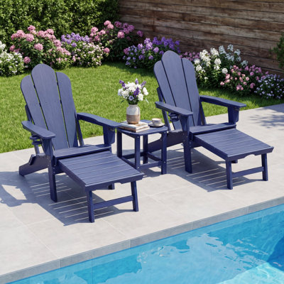 Chaise Adirondack en PEHD avec repose-pieds rétractable et porte-gobelet intégré, chaise longue d'extérieur simple