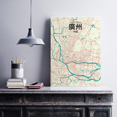 Impression sur carte de la ville de Canton (chinois traditionnel)