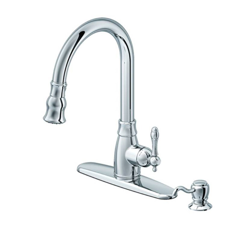 Cahaba Pull Down Kitchen Faucet with and with Soap Dispenser, Polished Chrome