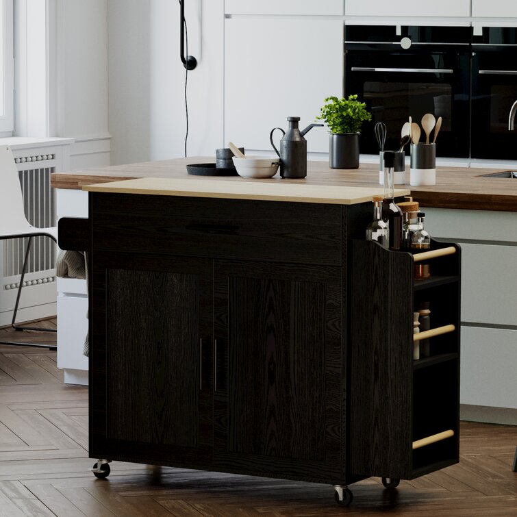 Wade Logan Houchin Kitchen Island with Granite Top with Locking Wheels Base Finish: White Wayfair 36H X 30W X 17D