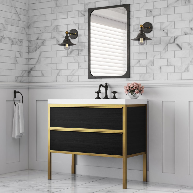 Ensemble de meuble-lavabo simple 24 po avec comptoir Surface noire Element, Doré