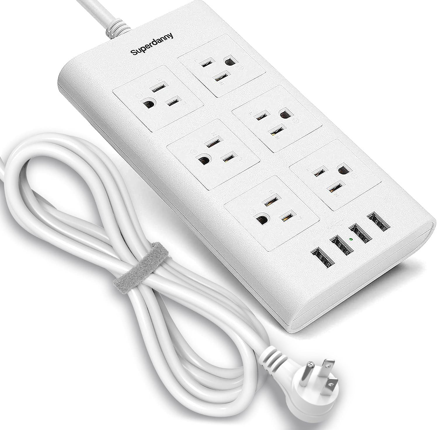 SUPERDANNY Power Strip Surge Protector Flat Plug 10 Ft Extension Cord 6