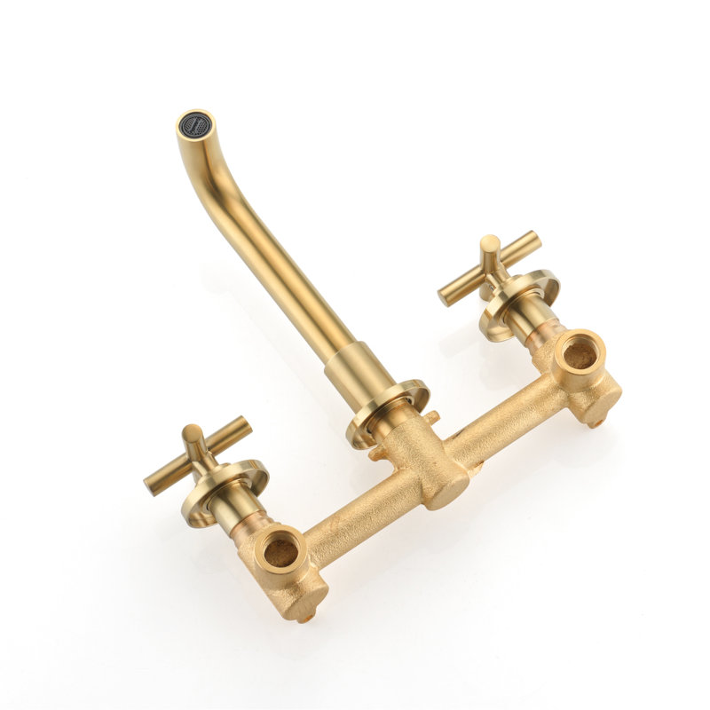 Bathroom Wall Mount Faucet Gold Brass - Corrosion, Smooth Water Flow, Classic Style Mounted Structure, Rust Coating, Elegant