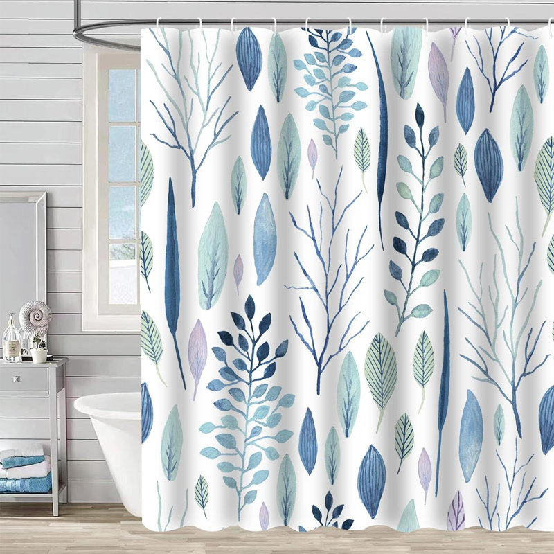 Shower Curtain Polyester Fabric Shower Mould and Mildew Resistant Curtain 180 x 180 cm, Blue 1