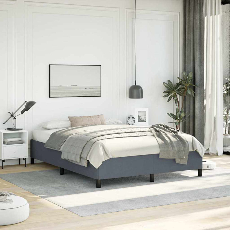 Cadre de lit Darrisha, cadre de lit plateforme tapissier, sans matelas, Double, Gris foncé