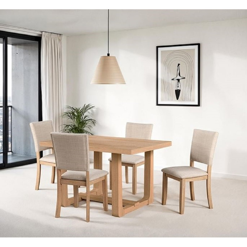 Ensemble de salle à manger à tréteaux avec chaises rembourrées beiges 5 pièces Skipton, Tanné, Beige