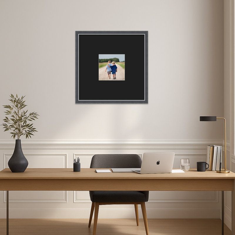 Eva Black Silver Thin Picture Frame, Smooth black, 20x20 Matted to 8x8