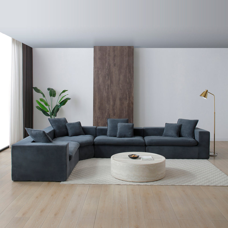 Canapé modulaire surdimensionné de 149 po avec méridienne en L de style contemporain, Gris