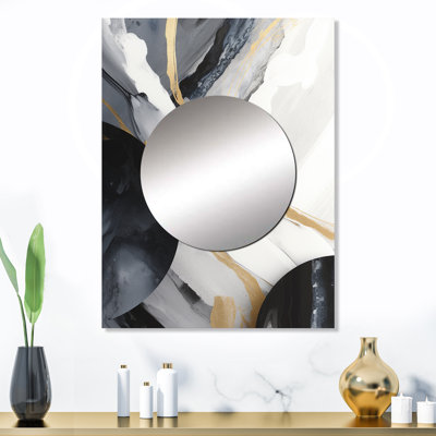 Hedding noir et or Harmony of Marble I - miroir en marbre, miroir mural décoratif noir, impression d'art en métal