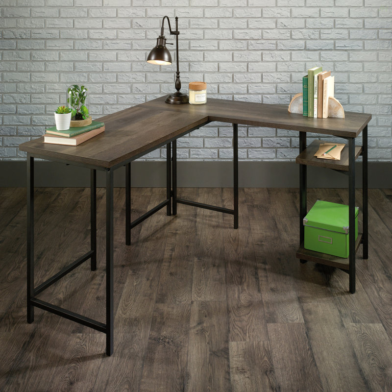 L-Shaped Desk With Rustic Style, Brown Finish