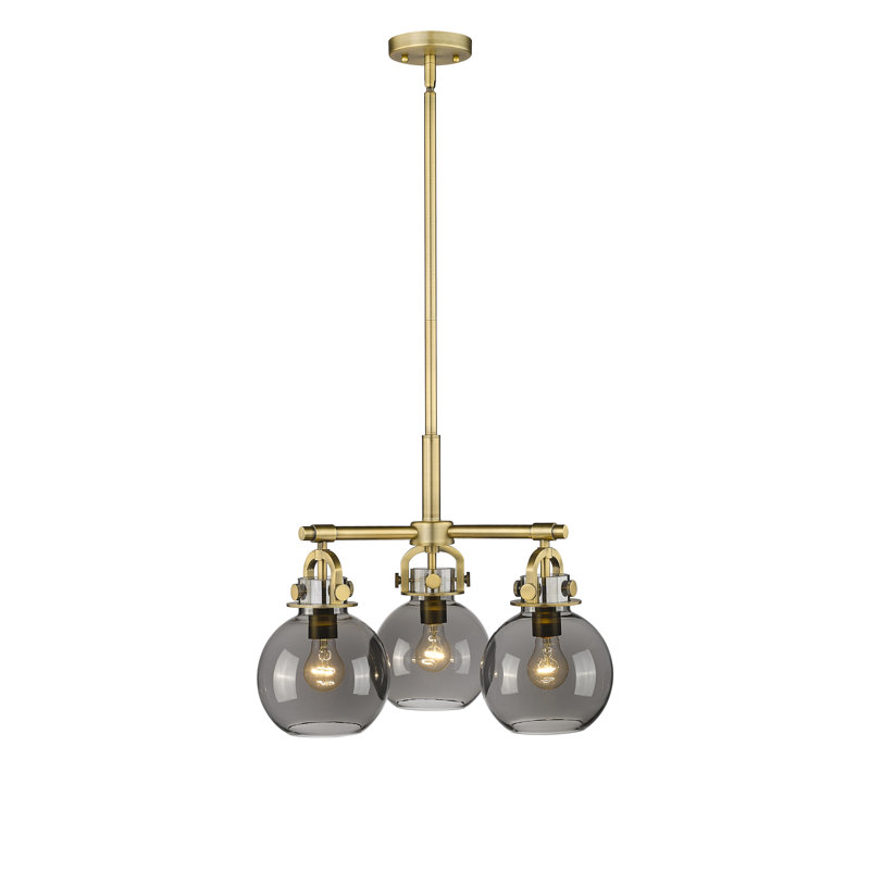 Luminaire suspendu sur tige 3 lumières Lantz, Laiton brossé, Plaqué couleur fumée