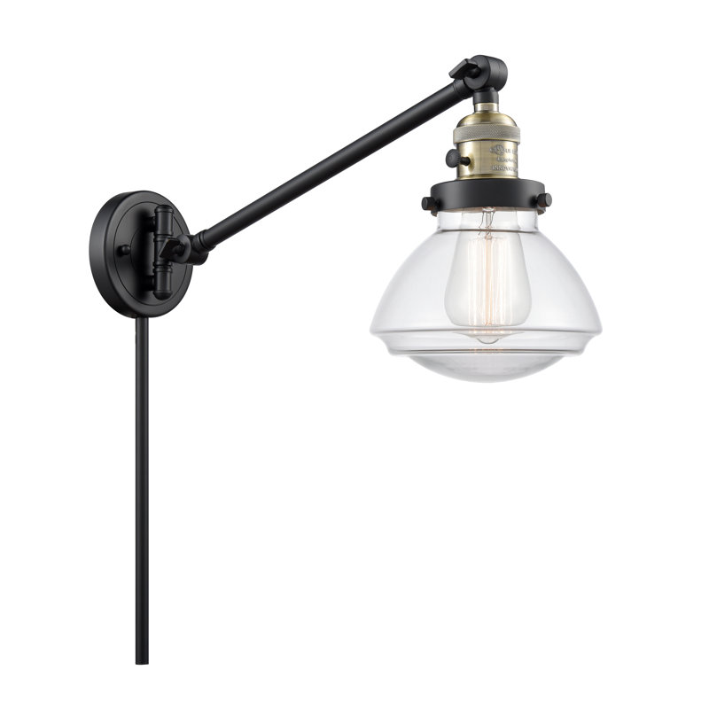 Lampe murale avec bras pivotant 1 lumière Chesterville, Incandescent, Transparent, Laiton antique noir