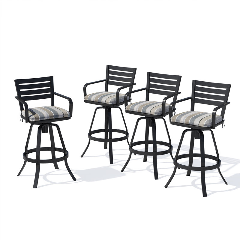 Tabouret pivotant 45,67 po avec cadre en aluminium et coussins Sunbrella (ensemble de 4), Suie Milano