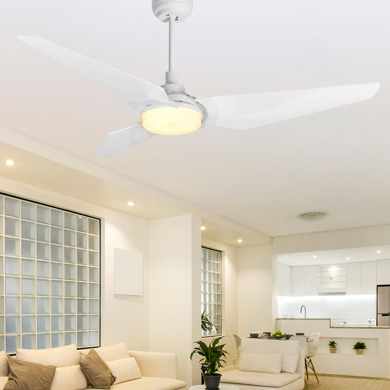 Ventilateur de plafond standard à DEL à 3 pales de 56 po avec télécommande et ensemble d'éclairage inclus, Blanc, Blanc